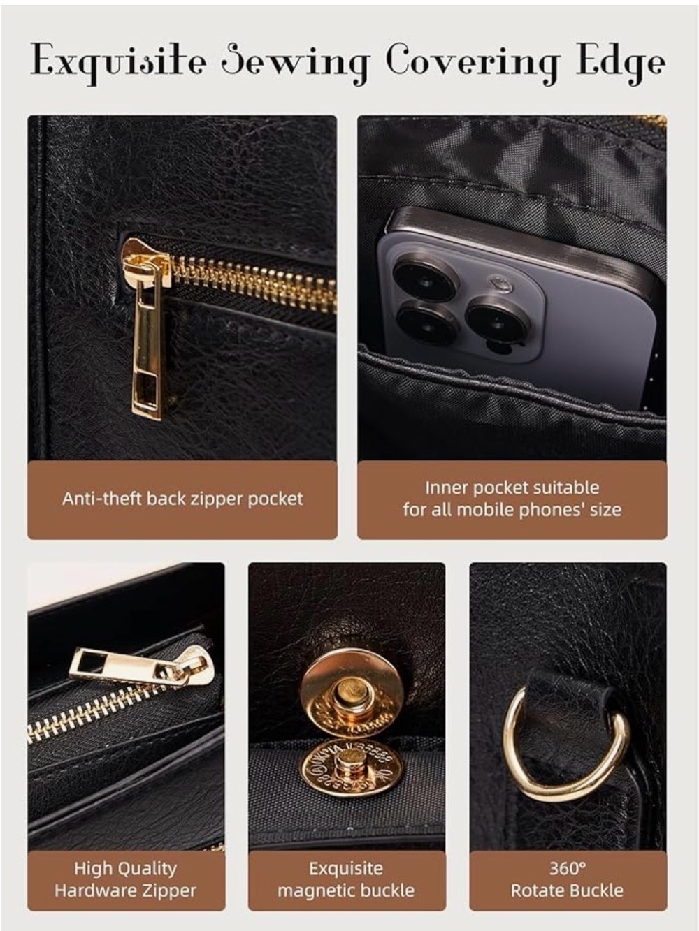 Adore Black Crossbody Bag with Striped Strap - Picture 5 of 7